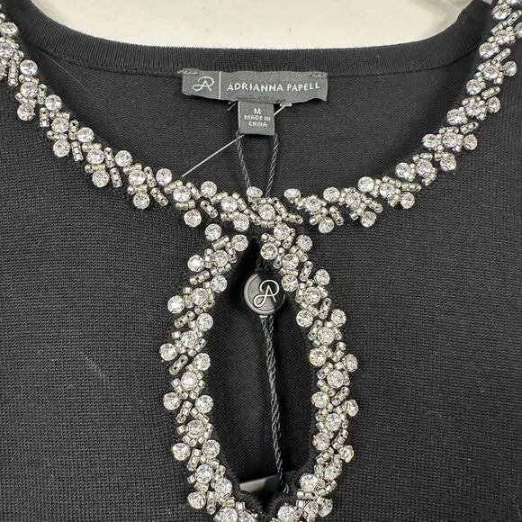 Adrianna Papell Black Crew Neck Keyhole Rhinestone Blouse - Picture 8 of 11